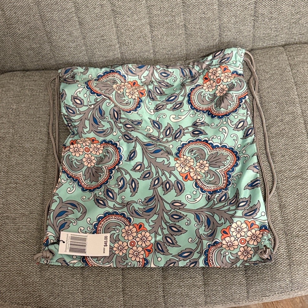 Vera Bradley Mint Floral Paisley Fabric Drawstring Backpack